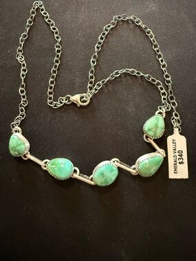 Handmade emerald valley turquoise choker necklace. 925 sterling.